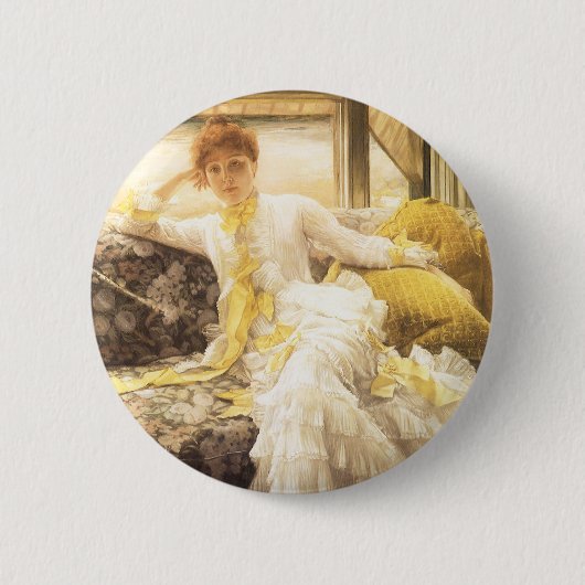 春(海辺)by James Tissot,ヴィンテージポートレート 缶バッジ (正面)