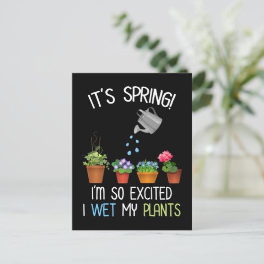 春!私は興奮して植物を濡らした ポストカード (スタンド正面)