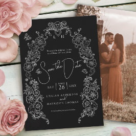 春(紋章の)フラ・ダ・リアート白黒結婚写真 セーブザデート