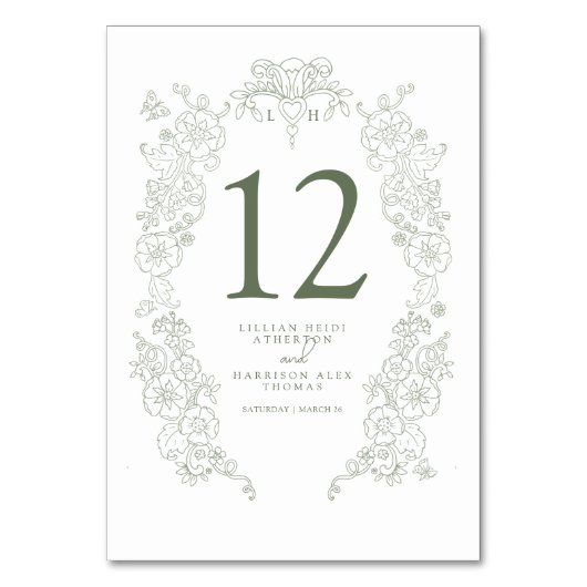 春(紋章の)フラ・ダ・リ結婚のセージ緑の白の芸術 テーブルナンバー (裏面)