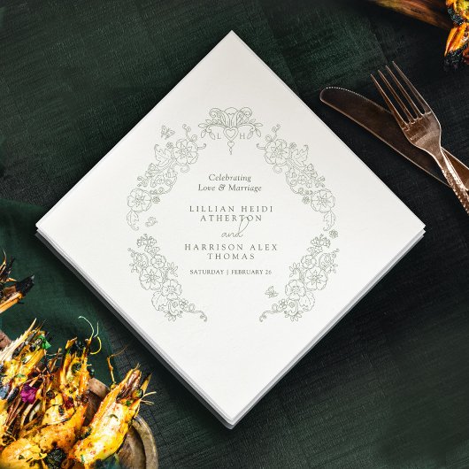 春（紋章の）フラ・ダ・リ結婚のセージ緑色の白 スタンダードカクテルナプキン