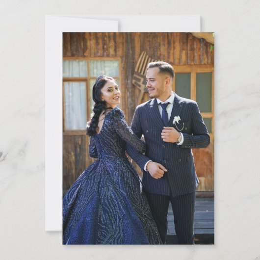 春(紋章の)フラ・ダ・リ結婚のネイビーブルホワイト 招待状 (裏面)