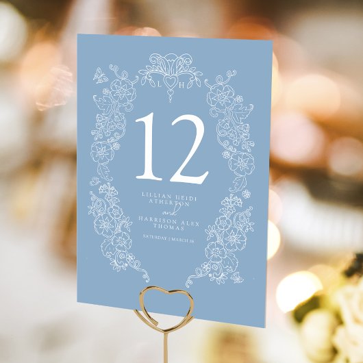 春（紋章の）フラ・ダ・リ結婚の埃っぽい青い白 テーブルナンバー