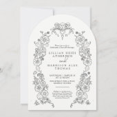 春（紋章の）フラ・ダ・リ結婚の白黒写真 招待状 (正面)