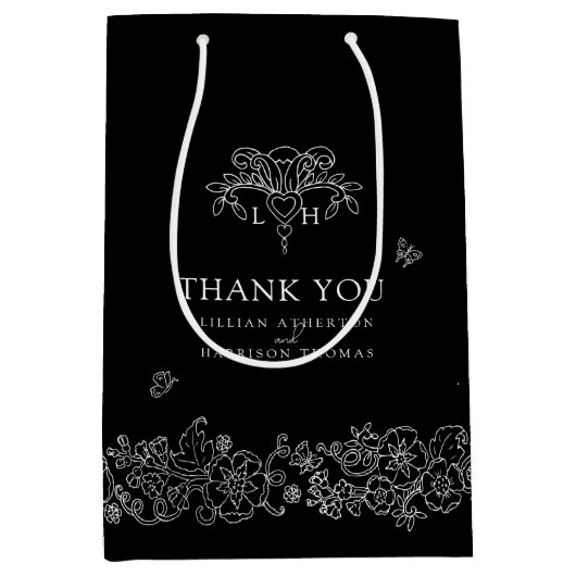 春(紋章の)フラ・ダ・リ結婚ブラックの白感謝していユー ミディアムペーパーバッグ (正面)