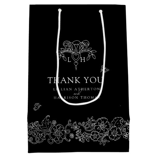 春(紋章の)フラ・ダ・リ結婚ブラックの白感謝していユー ミディアムペーパーバッグ (裏面)