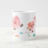 春!!2匹のかわいいマンガ豚ジャンボマグ ジャンボコーヒーマグカップ (正面)
