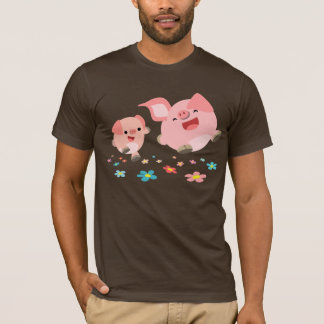 春!!2匹のかわいい漫画の豚Tシャツ Tシャツ
