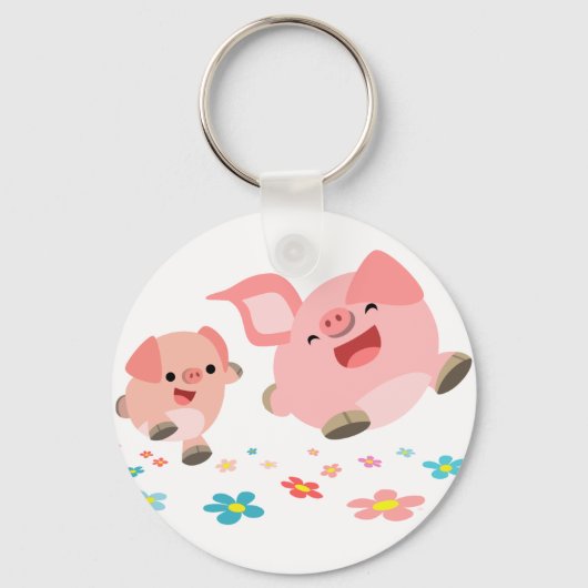 春!!2匹のかわいい漫画ピッグキーチェーン キーホルダー (正面)