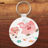 春!!2匹のかわいい漫画ピッグキーチェーン キーホルダー (正面)