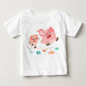 春!!2枚かわいい漫画の豚乳児Tシャツ ベビーTシャツ (正面)