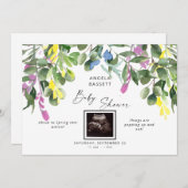 春About to Ultrasound Wildflowerベビー 招待状 (正面/裏面)