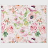 春Bohoハンドドロー花模様子供部屋ピンク ラッピングペーパー (フラット)