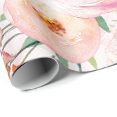 春Bohoハンドドロー花模様子供部屋ピンク ラッピングペーパー (ロールコーナー)