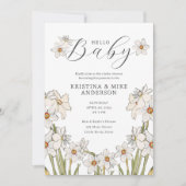 春Daffodil QRコードハローベビーシャワー 招待状 (正面)