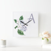 春HYRDANGEA （文字をカスタマイズ可能） スクエア壁時計 (ホーム)