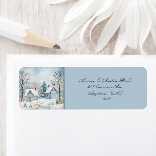 昨日のキャビン2つ冬のブルーシーンを設定 ラベル (インサイチュ)