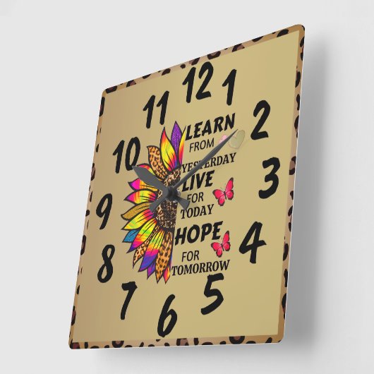 昨日の学引用文からレインボーひまわり金ゴールド スクエア壁時計 (傾斜)