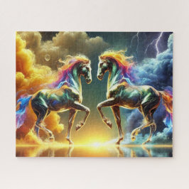 昼と夜のネオンの馬 ジグソーパズル