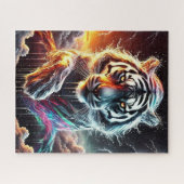 昼と夜のネオンホワイトタイガー ジグソーパズル (横)