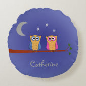 昼と夜のフクロウ名前をカスタムする両面 ラウンドクッション (正面)