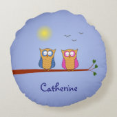 昼と夜のフクロウ名前をカスタムする両面 ラウンドクッション (裏面)