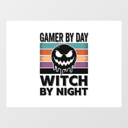 昼はゲーマー、夜は魔女 レトロハロウィンデザイン ウィンドウサイン (シート)