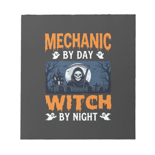 昼はメカニック、夜は魔女 ハロウィン ノートパッド (正面)