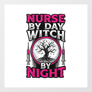 昼は看護師、夜は魔女のハロウィンTシャツデザイン ウィンドウサイン