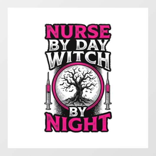 昼は看護師、夜は魔女のハロウィンTシャツデザイン ウィンドウサイン (シート)