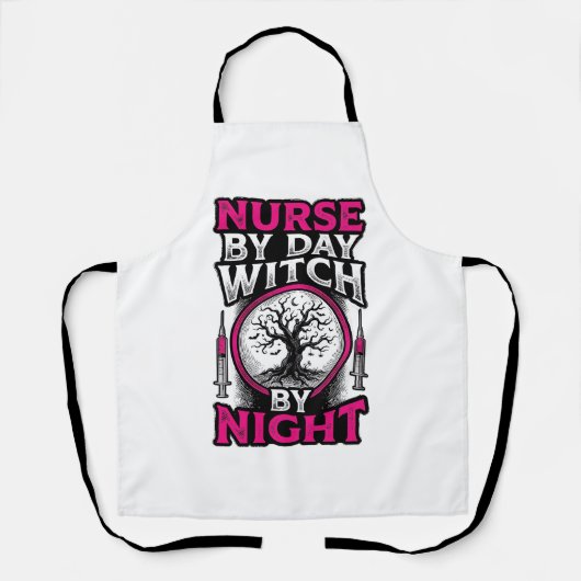 昼は看護師、夜は魔女のハロウィンTシャツデザイン エプロン (正面)