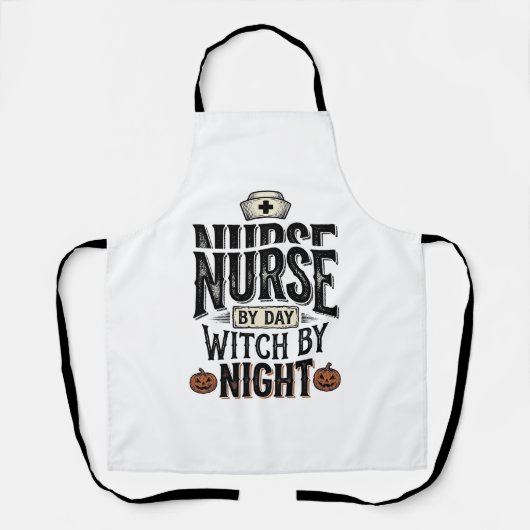 昼は看護師、夜は魔女のハロウィンTシャツデザイン エプロン (正面)