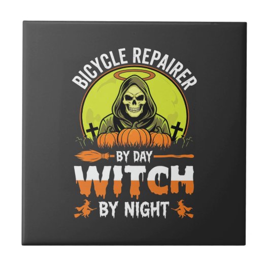 昼は自転車修理工 夜は魔女 ハロウィン タイル (正面)