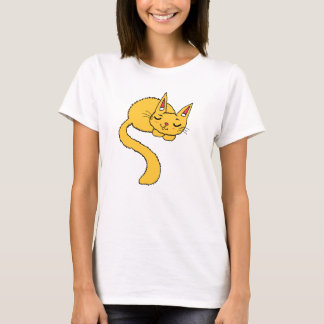 昼寝するオレンジの猫の女性用Tシャツ Tシャツ