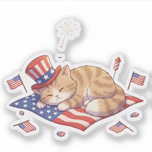 昼寝の自由 – Patriotic Cat シール (正面)