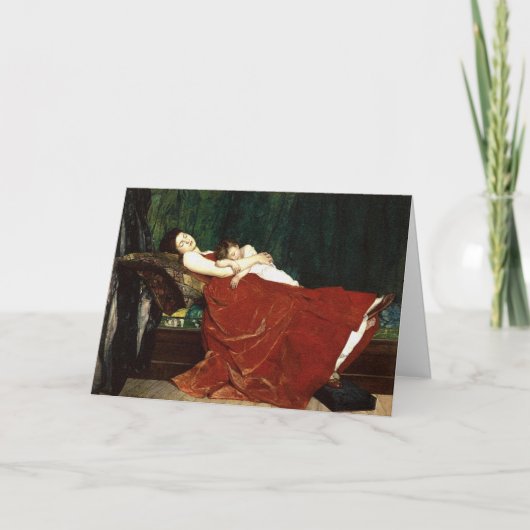 昼寝をする母と子供のレトロルック カード (正面)