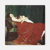 昼寝をする母と子供のレトロルック マグネット (正面)