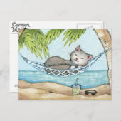 昼寝インパラダイスキュートアイランドバケーションキャットアート ポストカード (正面/裏面)