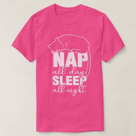 昼寝オールデイスリープオールナイトおもしろい猫好き Tシャツ (デザイン正面)
