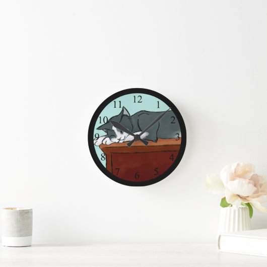 昼寝子猫 ラウンド壁時計 (ホーム)