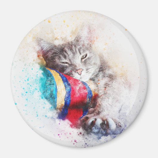 昼寝時間子猫 |抽象芸術 |水彩 マグネット (正面)