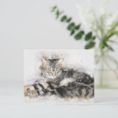 昼寝時間虎猫 |抽象芸術 |水彩 ポストカード (スタンド正面)