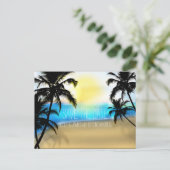 昼間のビーチ + ヤシの木 Save The Date ポストカード (スタンド正面)