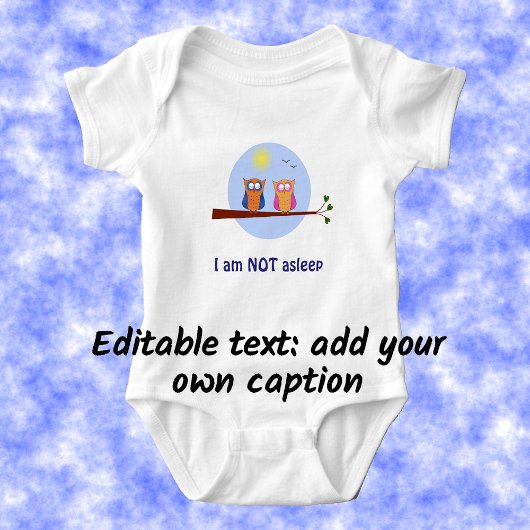 昼間のフクロウおもしろいズ漫画カスタム文字 ベビーボディスーツ