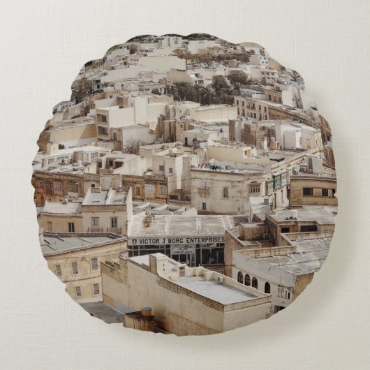 昼間の都市の空中展望 ラウンドクッション (正面)