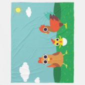 昼間の鶏家族 フリースブランケット (正面)