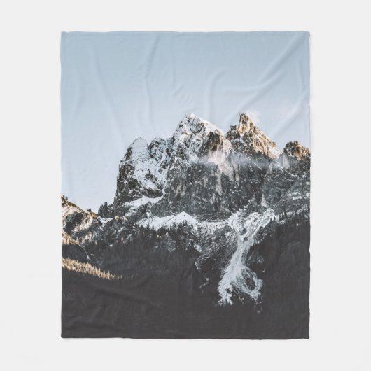 昼間雪蓋付き山 フリースブランケット (正面)