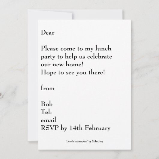 昼食のための私達を結合して下さい! Personalisable 招待状 (裏面)