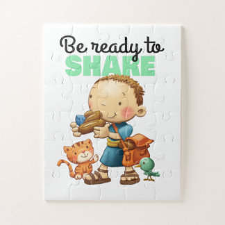 昼食の子どもを共有する少年聖書パズル ジグソーパズル