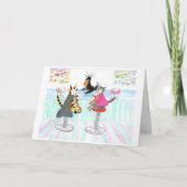 昼食をとる猫と時計のワイン カード (正面)